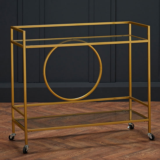 Garforth Glass Shelves Drinks Trolley With Gold Frame_2