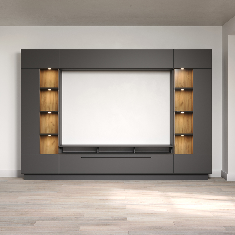 Gavina Wooden Entertainment Unit in Anthracite and Evoke Oak with LED