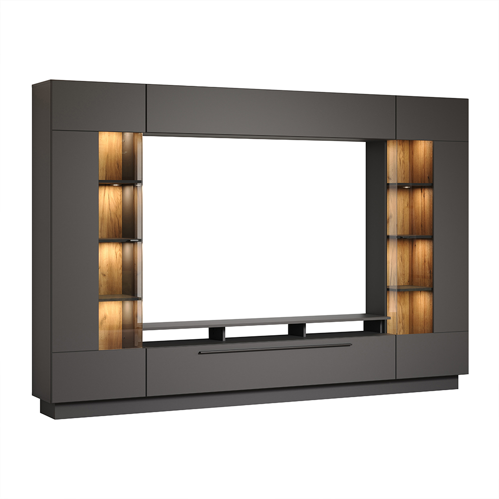 Gavina Wooden Entertainment Unit in Anthracite and Evoke Oak with LED