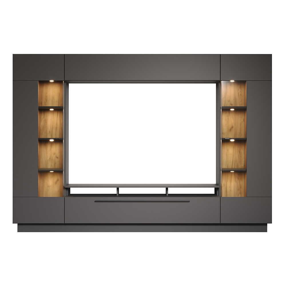Gavina Wooden Entertainment Unit in Anthracite and Evoke Oak with LED