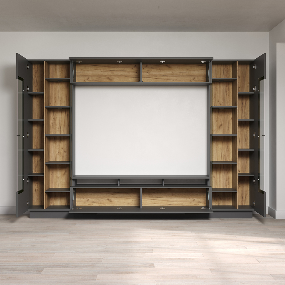 Gavina Wooden Entertainment Unit in Anthracite and Evoke Oak with LED