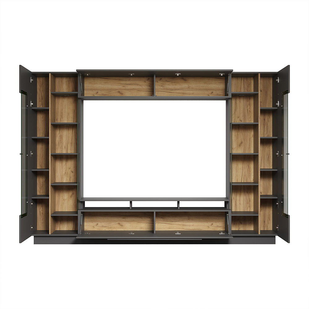 Gavina Wooden Entertainment Unit in Anthracite and Evoke Oak with LED