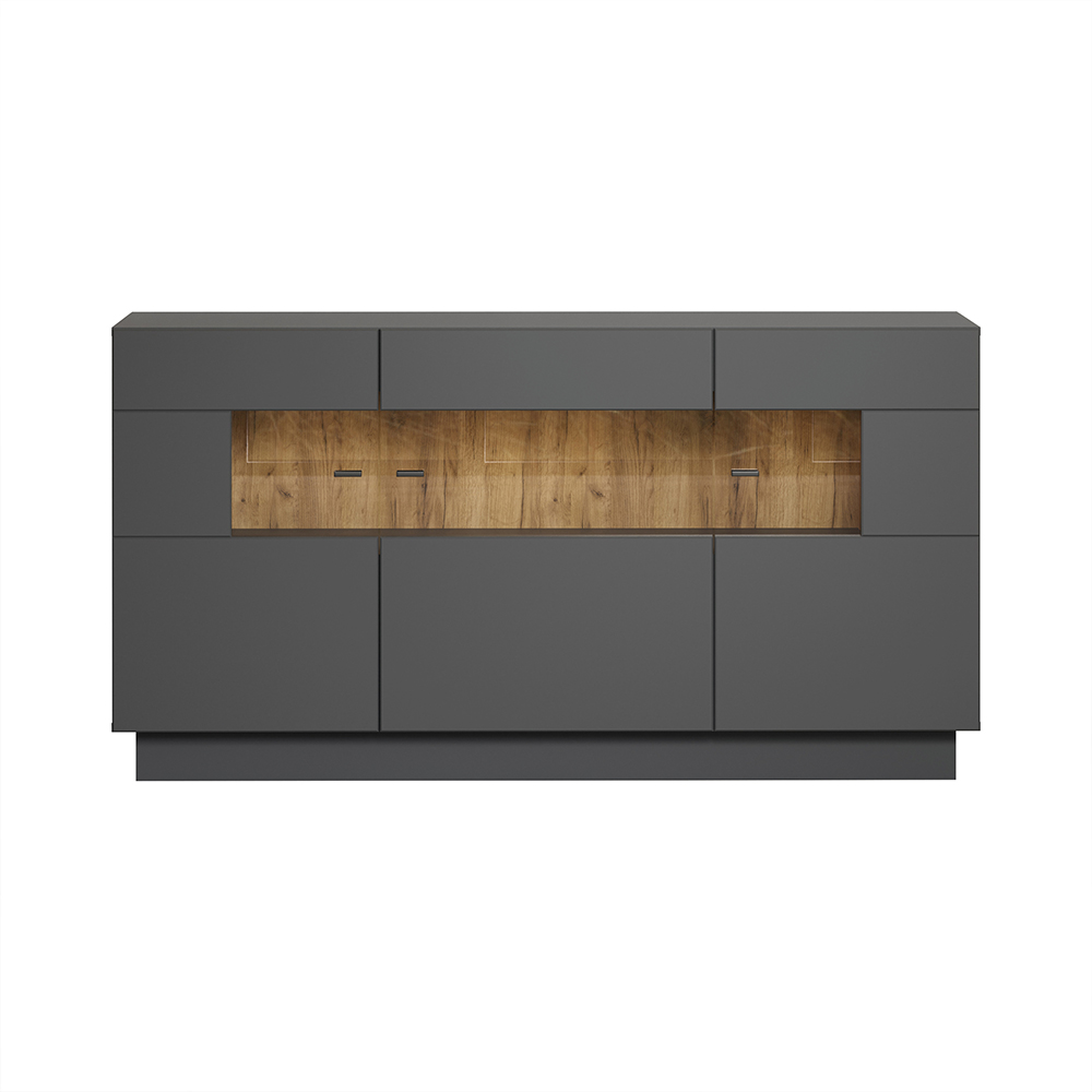Gavina Wooden Sideboard in Anthracite and Evoke Oak with LED
