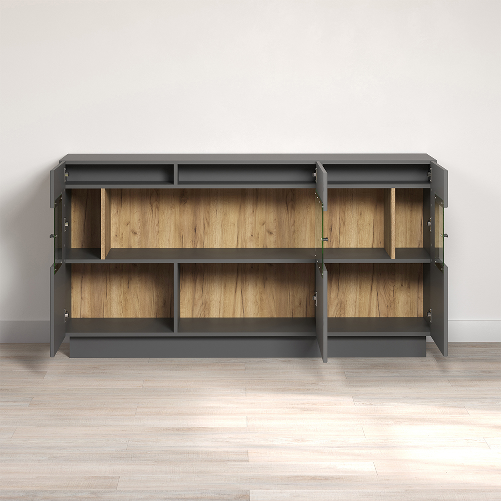 Gavina Wooden Sideboard in Anthracite and Evoke Oak with LED