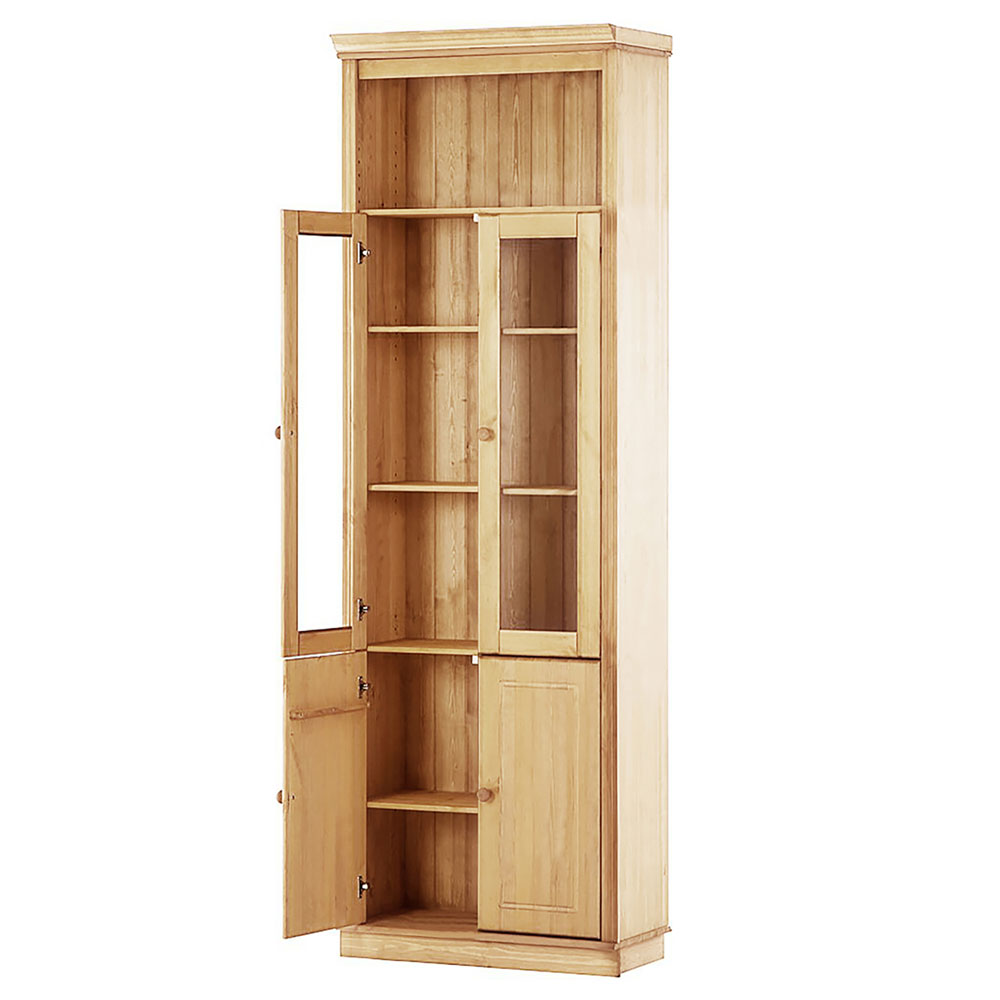 Gavrel Tall Wooden Display Unit with 4 Doors in Wax Brown