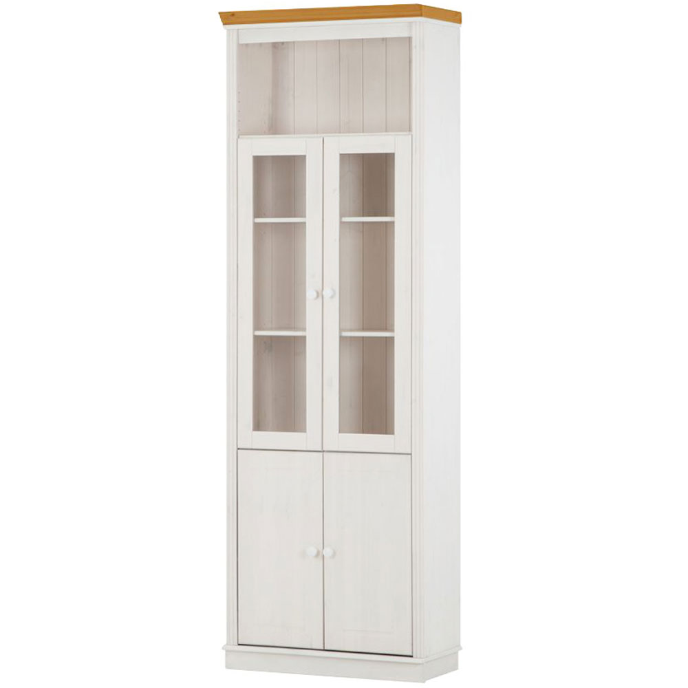 Gavrel Tall Wooden Display Unit with 4 Doors in White and Honey