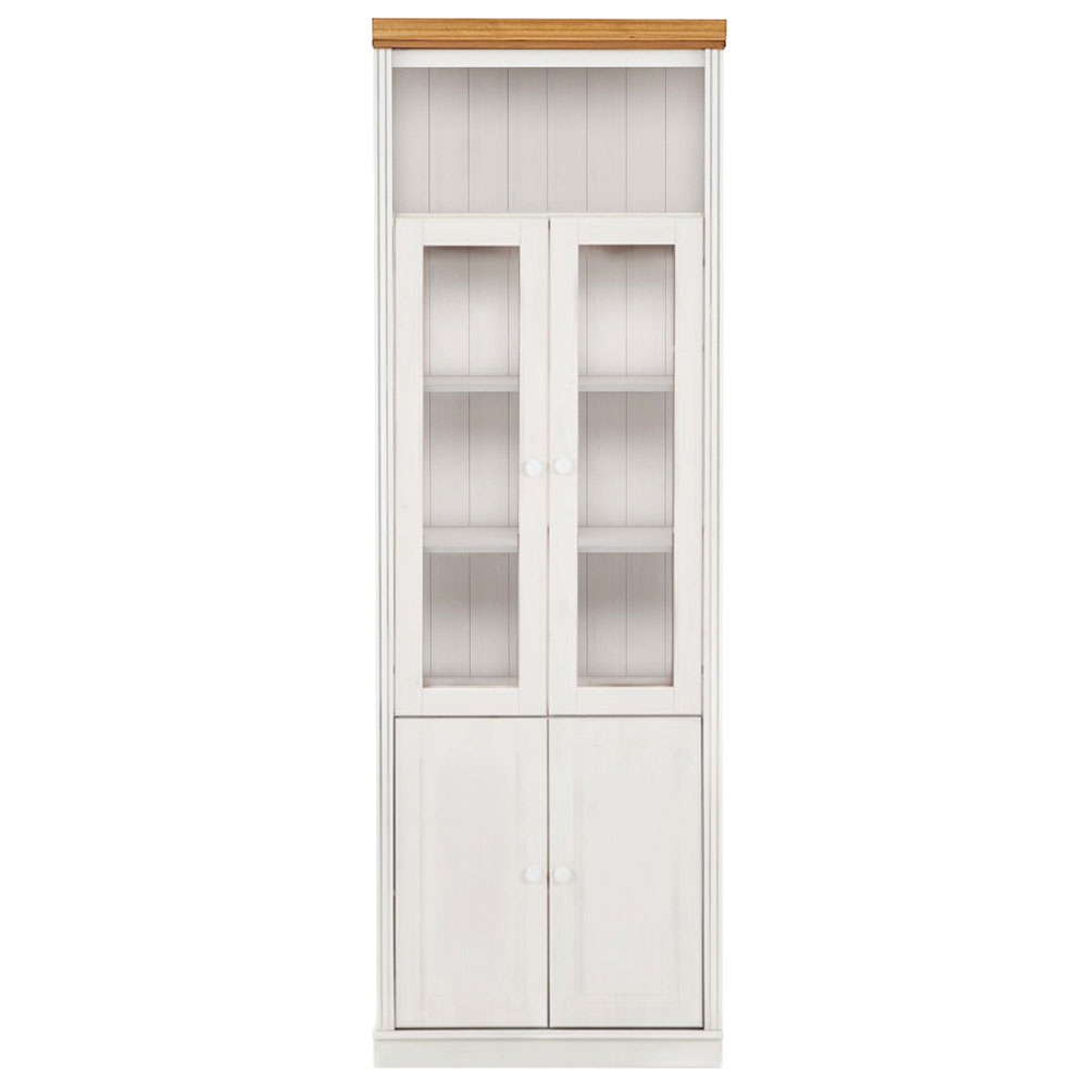 Gavrel Tall Wooden Display Unit with 4 Doors in White and Honey