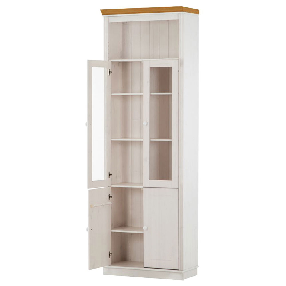 Gavrel Tall Wooden Display Unit with 4 Doors in White and Honey