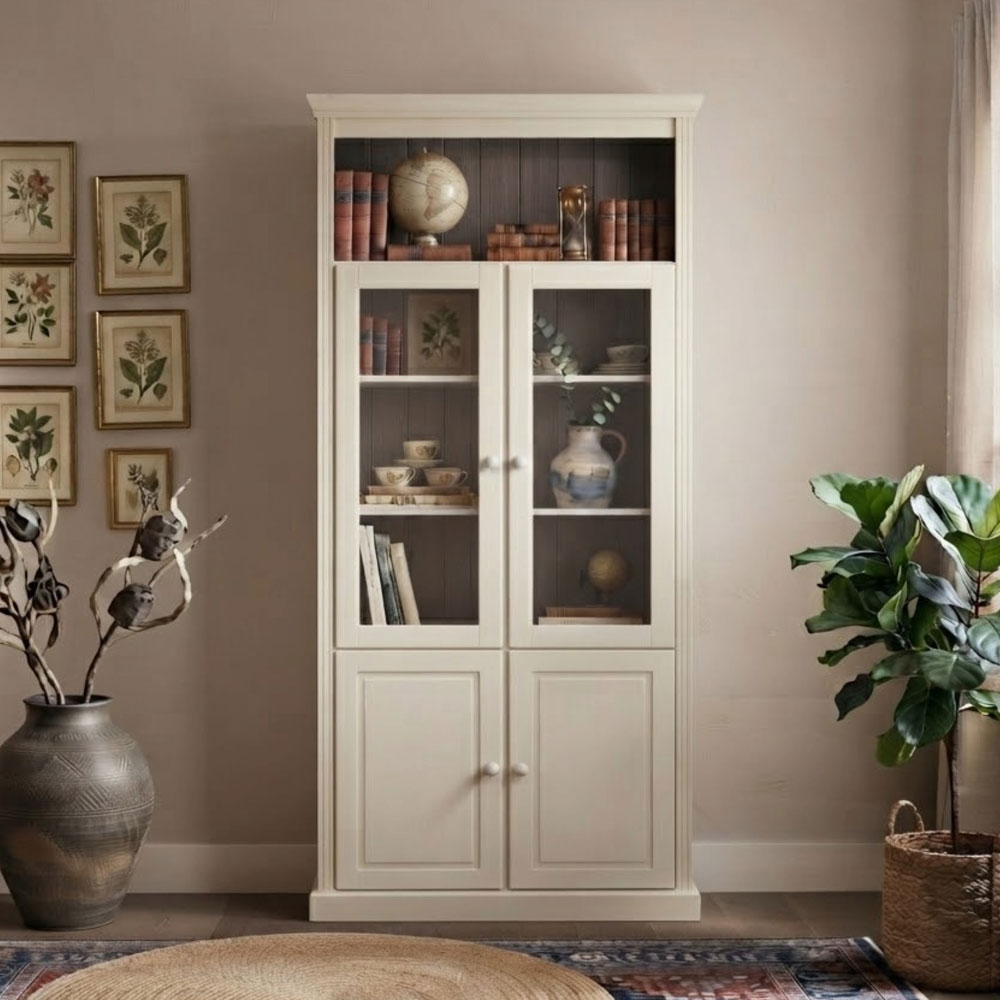 Gavrel Tall Wooden Display Unit with 4 Doors in White