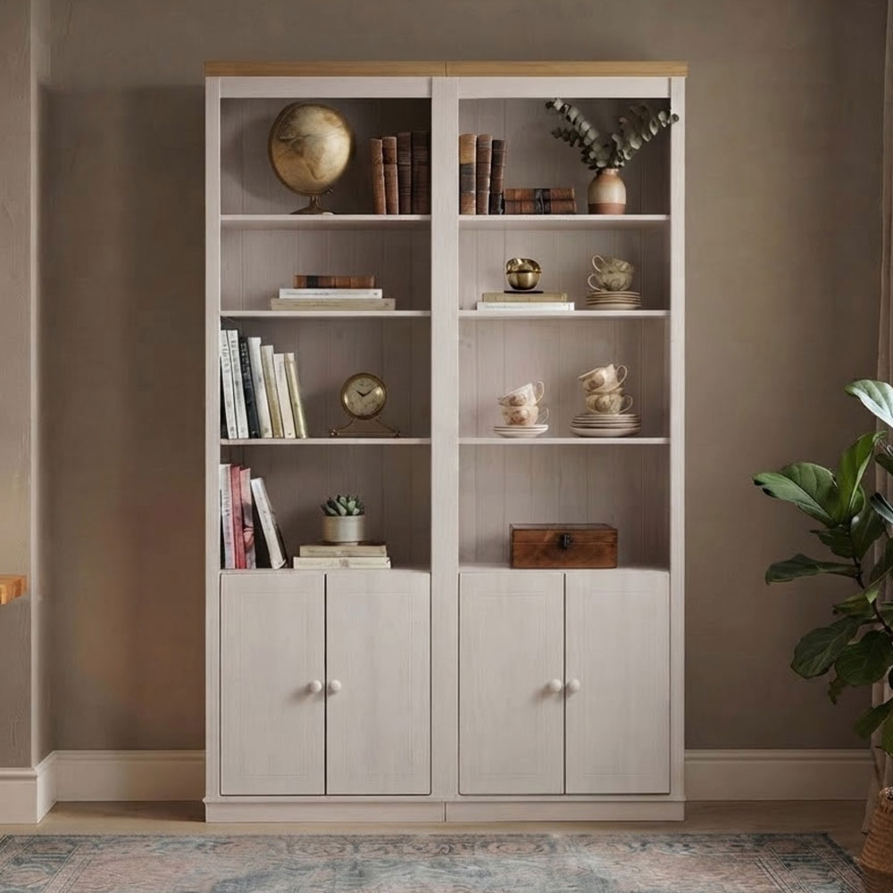 Gavrel Wooden Display Unit with 4 Doors in White and Honey