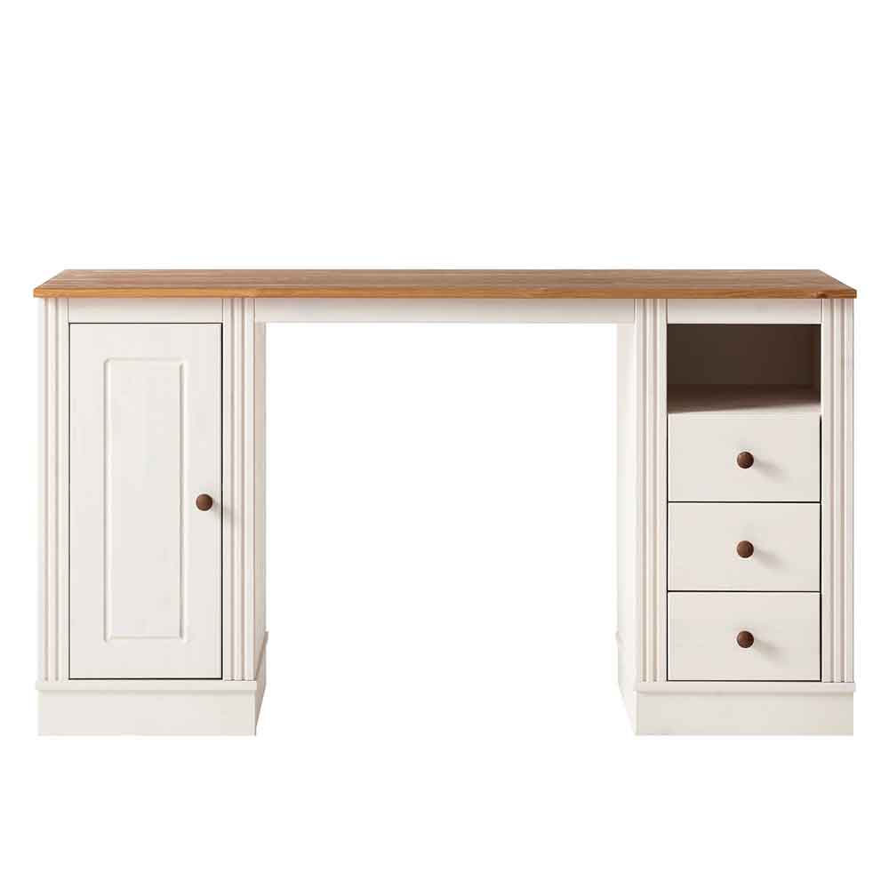 Gavrel Wooden Laptop Desk with 3 Drawers in White and Honey