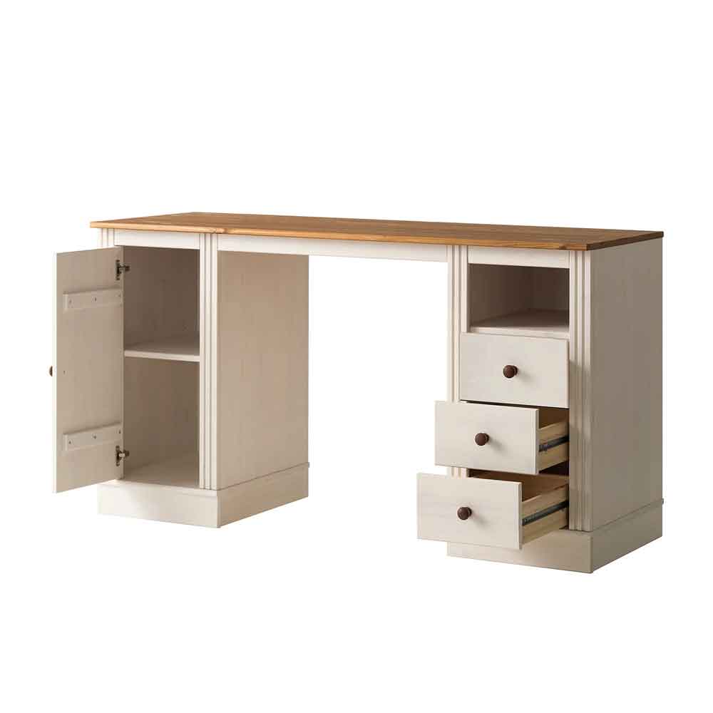 Gavrel Wooden Laptop Desk with 3 Drawers in White and Honey