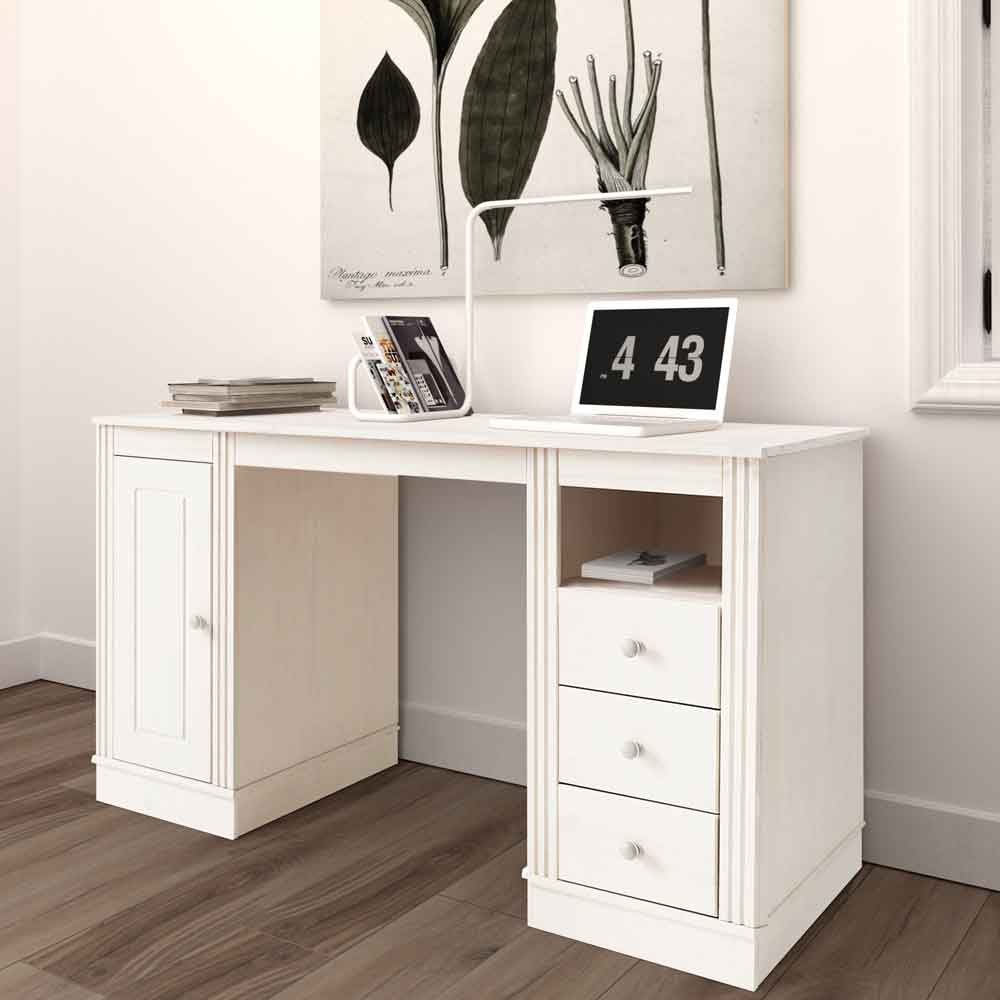 Gavrel Wooden Laptop Desk with 3 Drawers in White