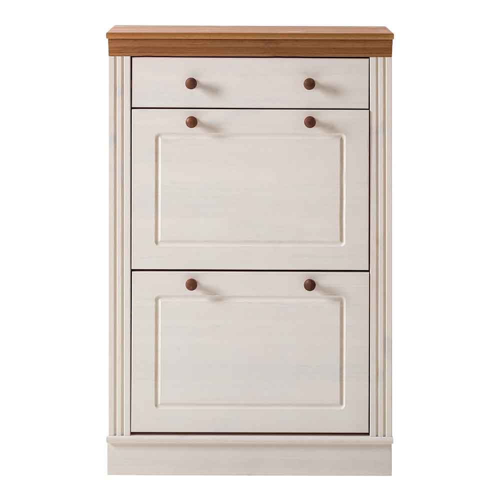 Gavrel Wooden Shoe Storage Cabinet with 2 Flap Doors in White and Honey
