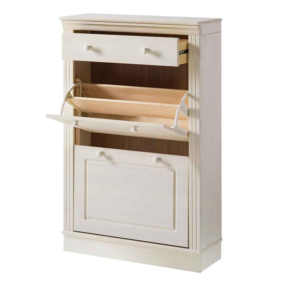 Gavrel Wooden Shoe Storage Cabinet with 2 Flap Doors in White