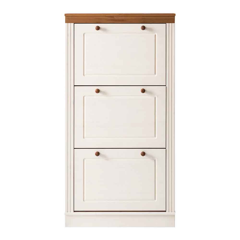 Gavrel Wooden Shoe Storage Cabinet with 3 Flap Doors in White and Honey