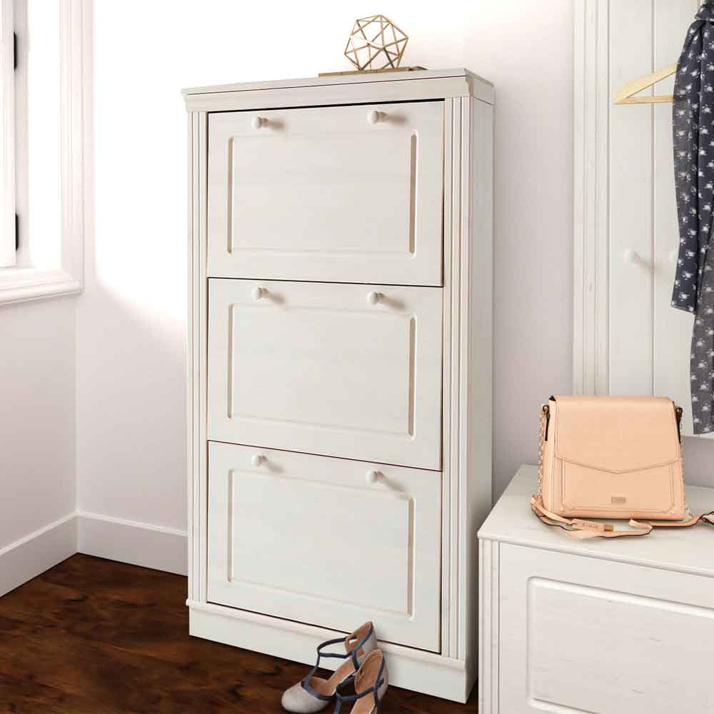 Gavrel Wooden Shoe Storage Cabinet with 3 Flap Doors in White