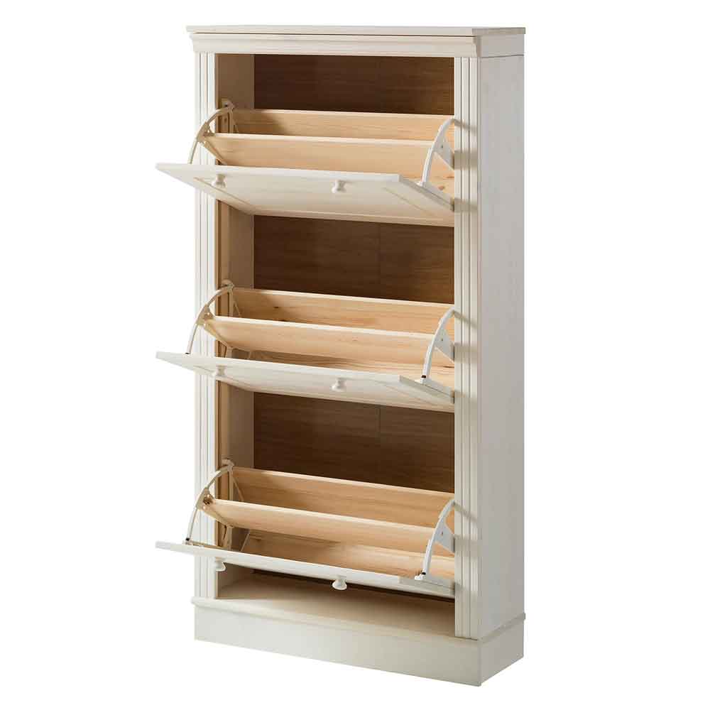 Gavrel Wooden Shoe Storage Cabinet with 3 Flap Doors in White