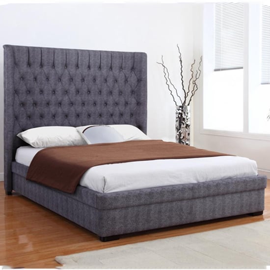 Gavrila Linen Fabric Double Bed In Dark Grey