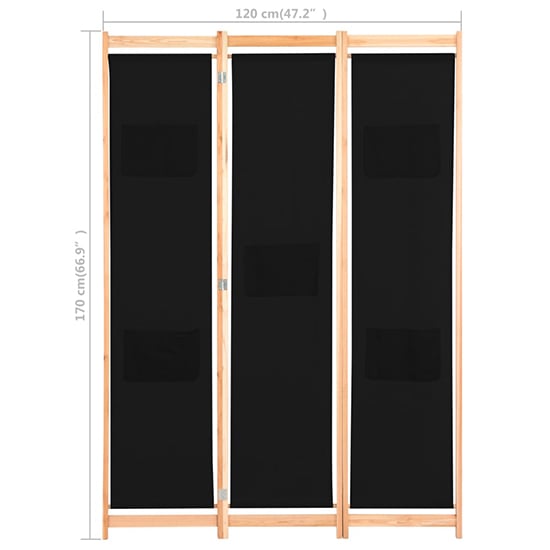 Gavyn Fabric 3 Panels 120cm x 170cm Room Divider In Black_8