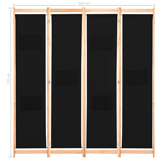 Gavyn Fabric 4 Panels 160cm x 170cm Room Divider In Black_8