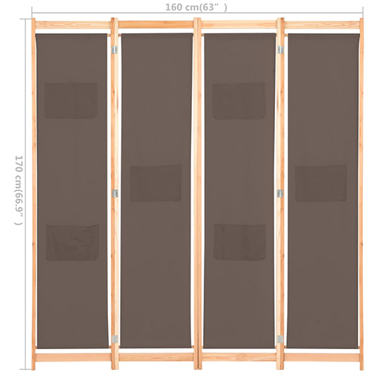 Gavyn Fabric 4 Panels 160cm x 170cm Room Divider In Brown