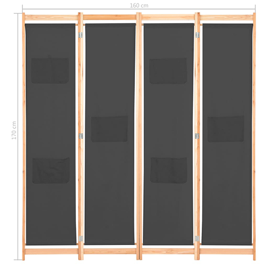 Gavyn Fabric 4 Panels 160cm x 170cm Room Divider In Grey