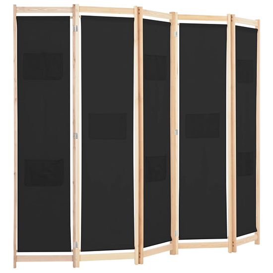 Gavyn Fabric 5 Panels 200cm x 170cm Room Divider In Black_3