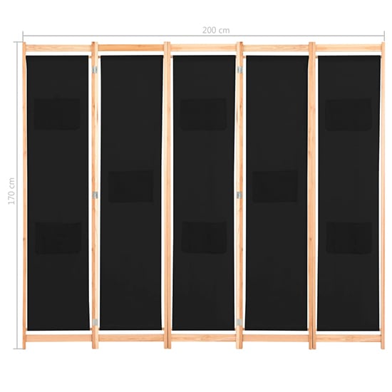 Gavyn Fabric 5 Panels 200cm x 170cm Room Divider In Black_8