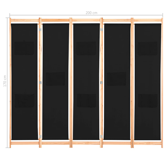 Gavyn Fabric 5 Panels 200cm x 170cm Room Divider In Black_8
