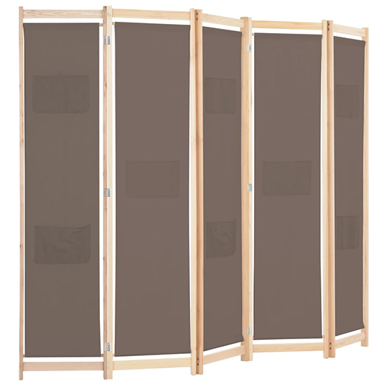 Gavyn Fabric 5 Panels 200cm x 170cm Room Divider In Brown