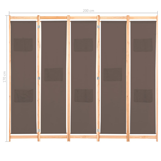 Gavyn Fabric 5 Panels 200cm x 170cm Room Divider In Brown