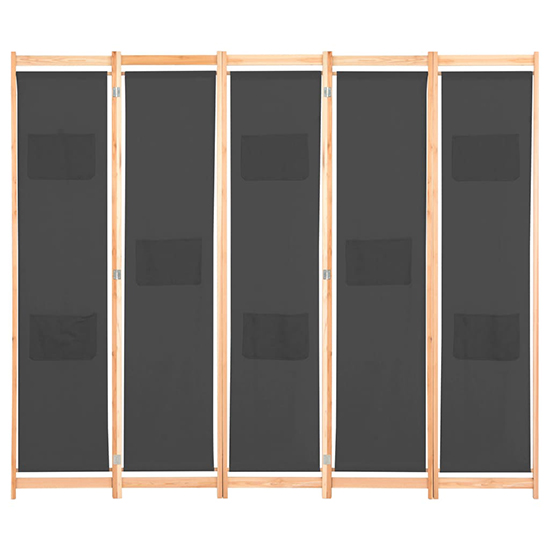 Gavyn Fabric 5 Panels 200cm x 170cm Room Divider In Grey