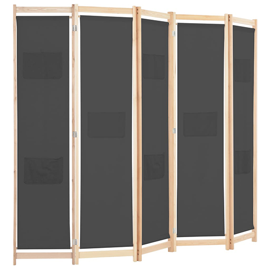 Gavyn Fabric 5 Panels 200cm x 170cm Room Divider In Grey