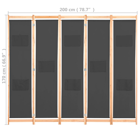 Gavyn Fabric 5 Panels 200cm x 170cm Room Divider In Grey