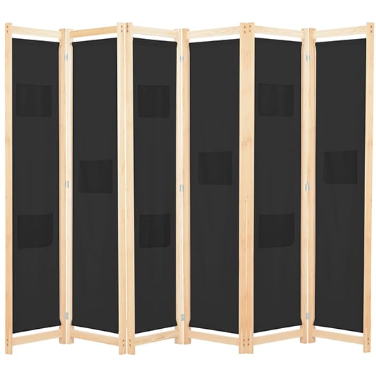 Gavyn Fabric 6 Panels 240cm x 170cm Room Divider In Black