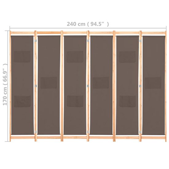 Gavyn Fabric 6 Panels 240cm x 170cm Room Divider In Brown