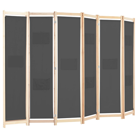 Gavyn Fabric 6 Panels 240cm x 170cm Room Divider In Grey