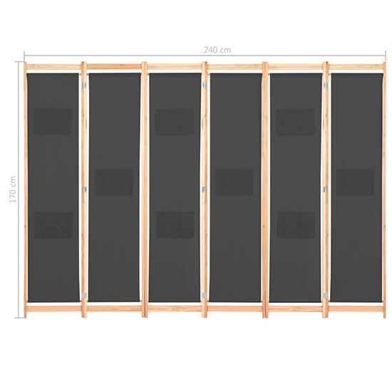 Gavyn Fabric 6 Panels 240cm x 170cm Room Divider In Grey