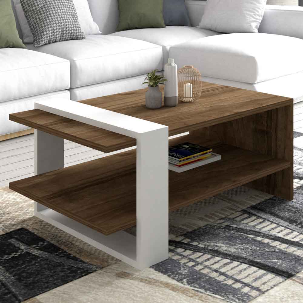 Gaye Wooden Living Room Furniture Set in Walnut and White