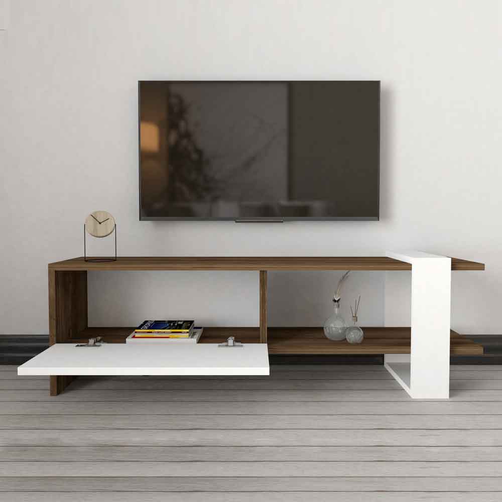 Gaye Wooden Living Room Furniture Set in Walnut and White