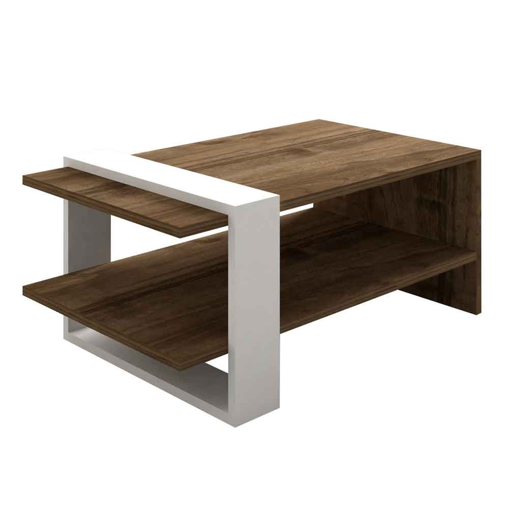 Gaye Wooden Living Room Furniture Set in Walnut and White