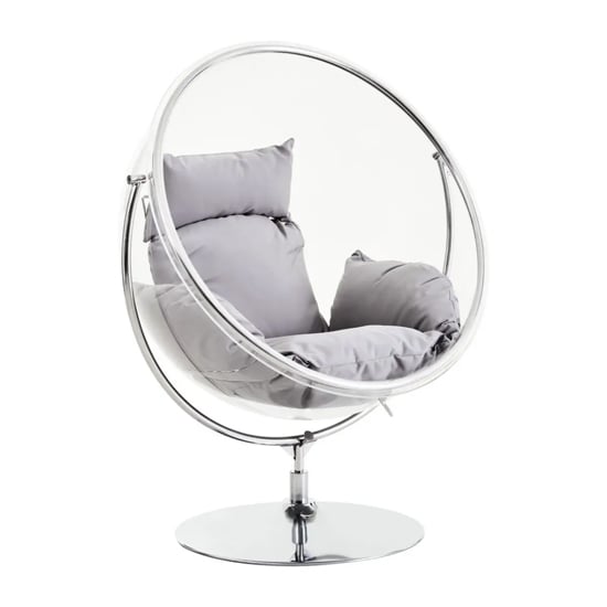 Photo of Gazit clear swing seat hanging chair with grey cushions
