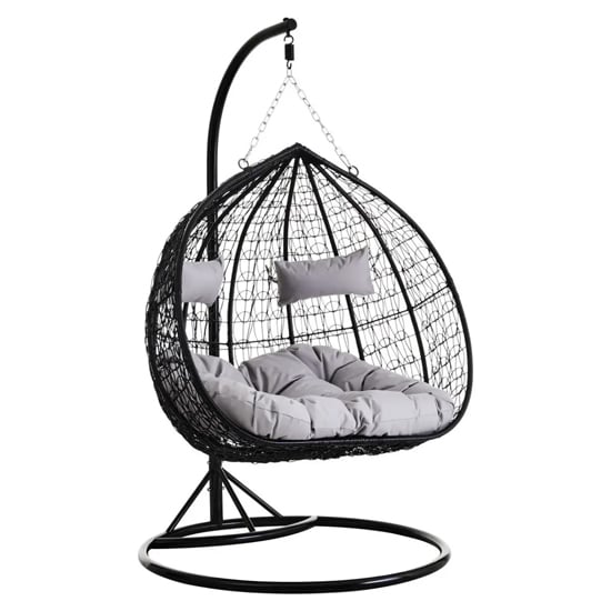 Photo of Gazit outdoor double hanging chair with round base in black