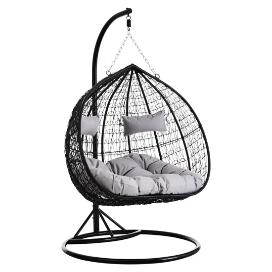 Photo of Gazit outdoor double hanging chair with round base in black