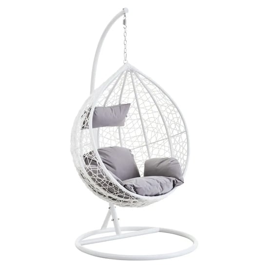 Photo of Gazit outdoor single hanging chair with round base in white