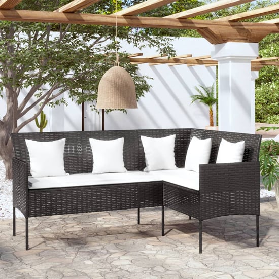 Product photograph of Gazit Poly Rattan L-shaped Couch Sofa With Cushions In Black from Furniture in Fashion