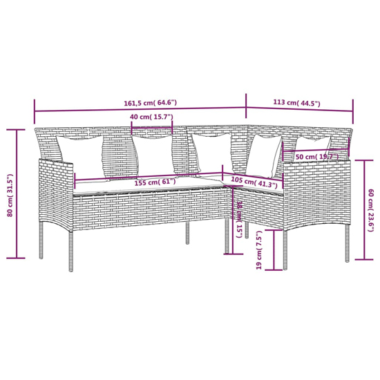 Gazit Poly Rattan L-Shaped Couch Sofa With Cushions In Grey