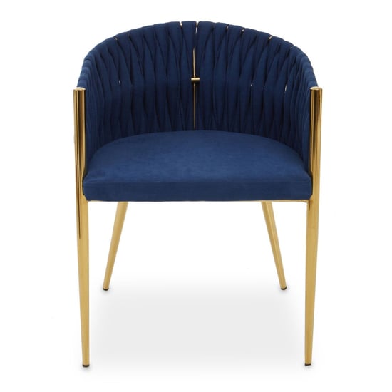 Read more about Gdynia fabric dining chair with gold frame in blue