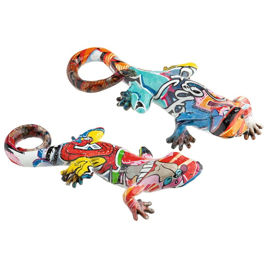 Read more about Gecko poly large set of 2 design sculpture in multicolour